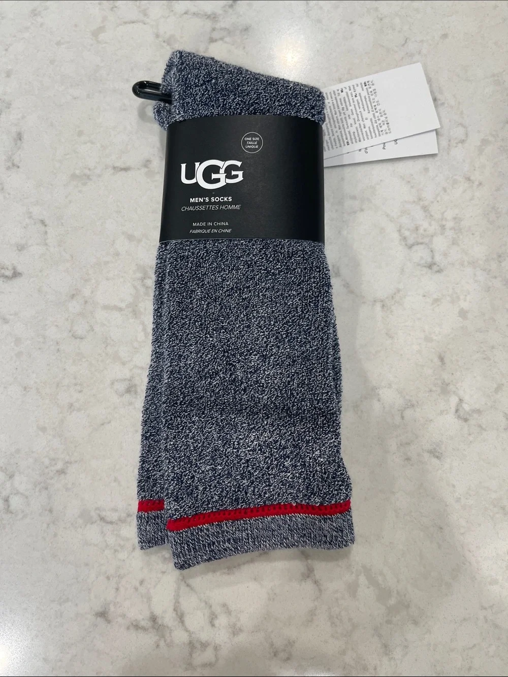 UGG Men’s Heather Navy Casual Socks with Red Accent